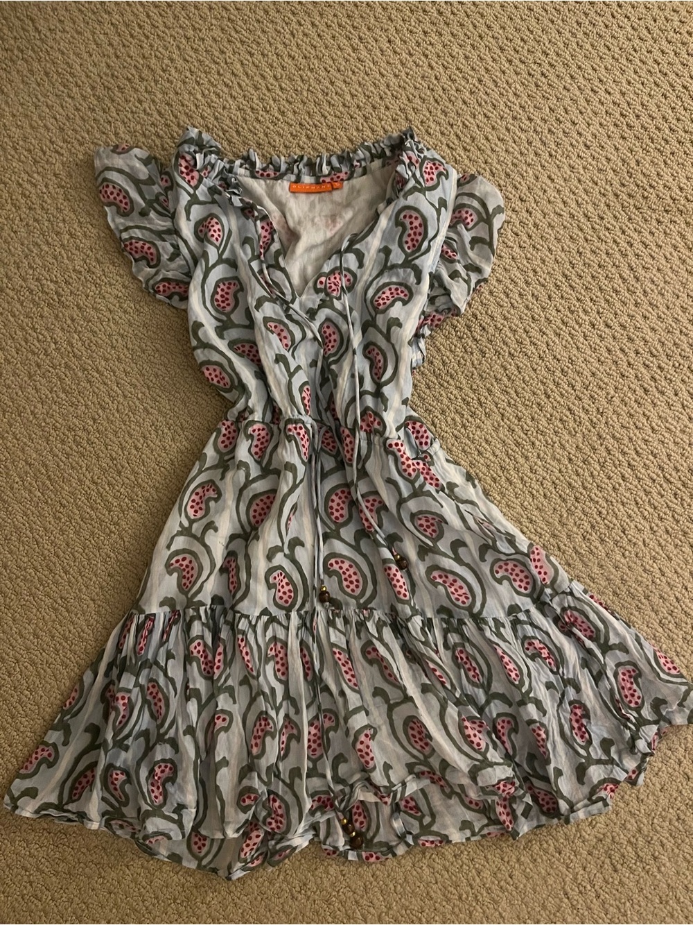 Oliphant Floral Printed Ruffle Dress in Light Blue and Pink